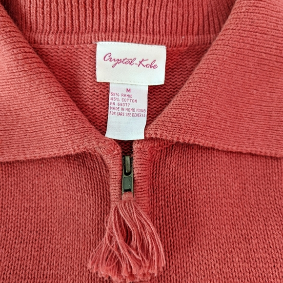 Vintage Fall Leaves Cardigan Sweater Crystal Kobe Salmon Sz M - Picture 9 of 10